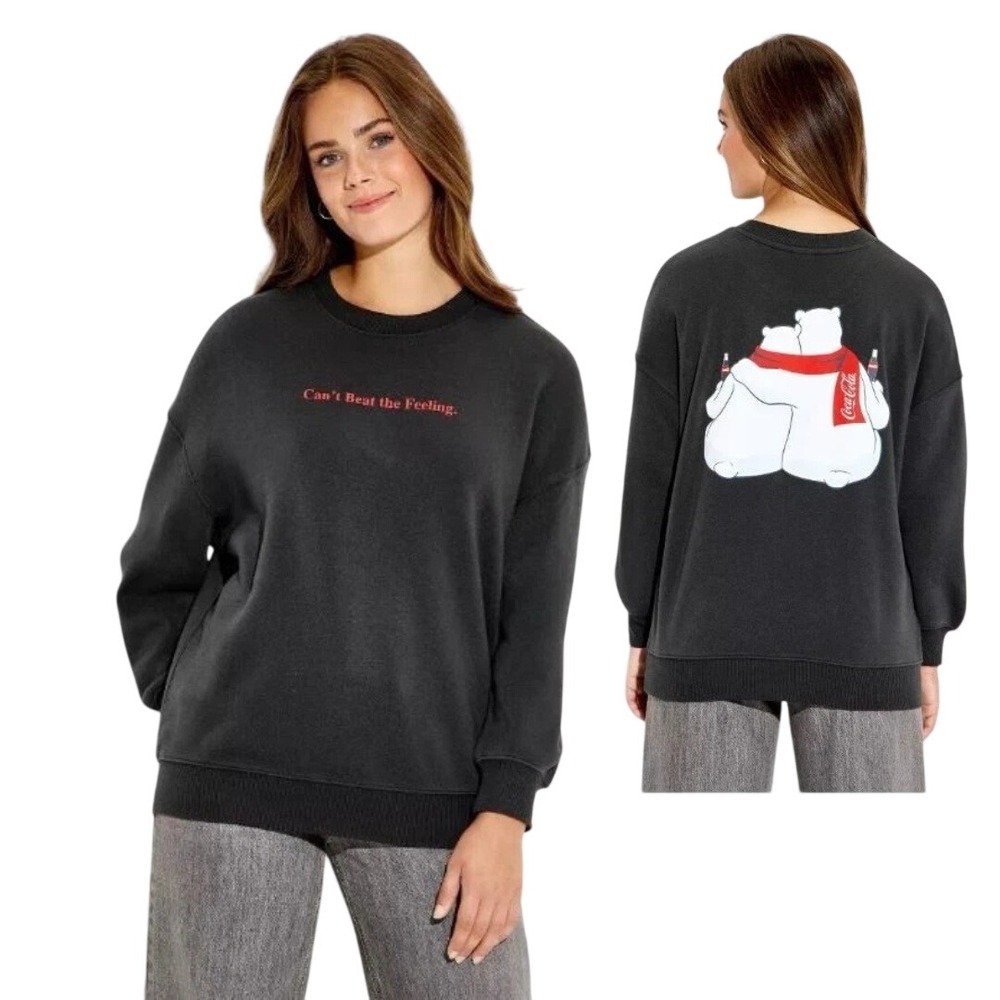 Coca-Cola Women's Charcoal Polar Bear Graphic Fleece Sweatshirt Size S